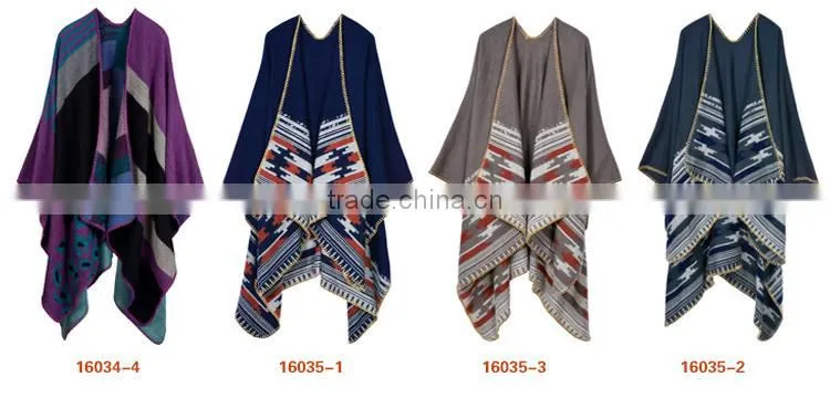 Women Winter Grid Check Tartan Poncho Cape Coat Reversible Scarf Shawl