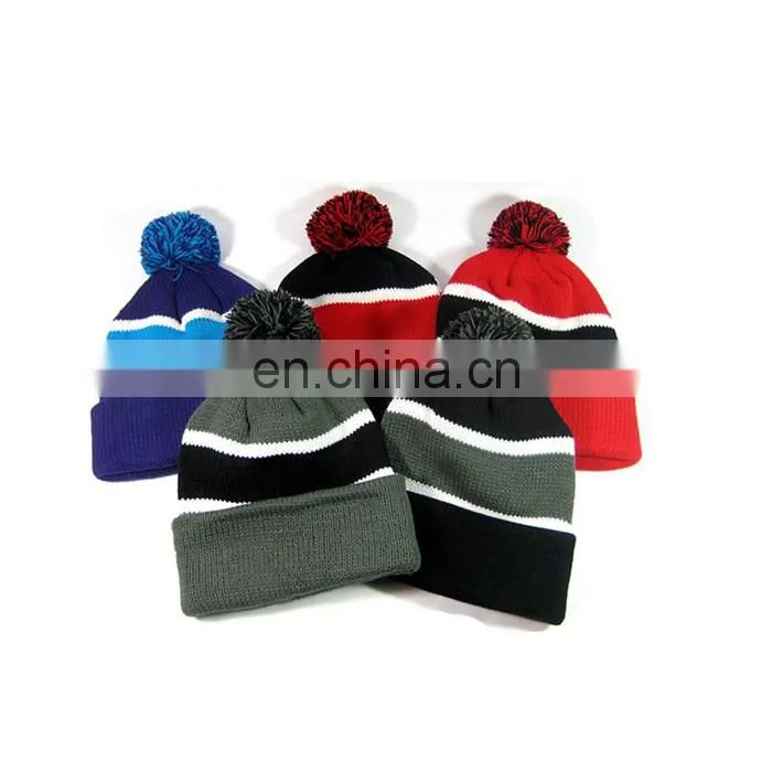 Custom pom pom beanie hat, plain knit hat/cap with custom labels