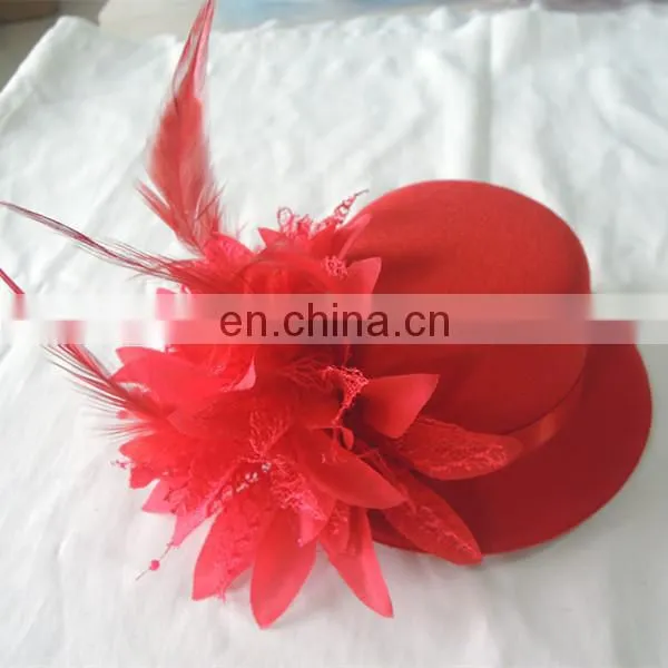 Red Mini Top Hat Feather Flower Fascinator for Women
