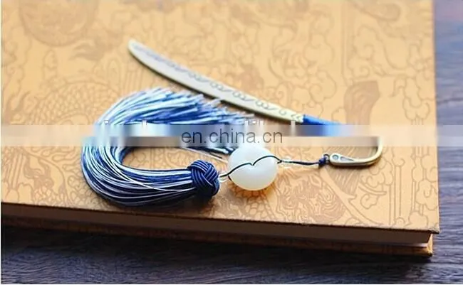 China style custom engraved logo bookmarks black antique metal bookmarks with fringe decoration