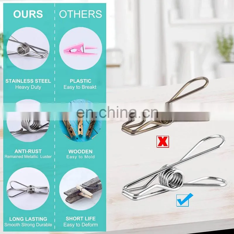 Home Storage Rack Laundry Chip Hooks Clothes Pegs Photo Clip Stainless Steel Clothespins Towel Chips Hook Laundry Storage Holder