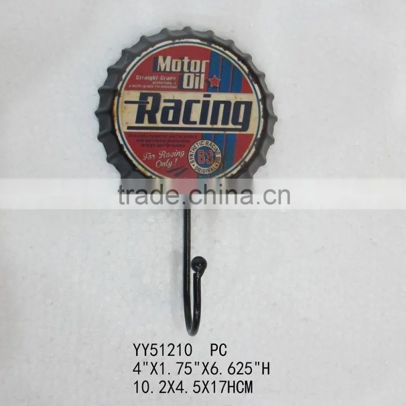 Antique route 66 beer cap metal wall single hook, factory cheap metal hook