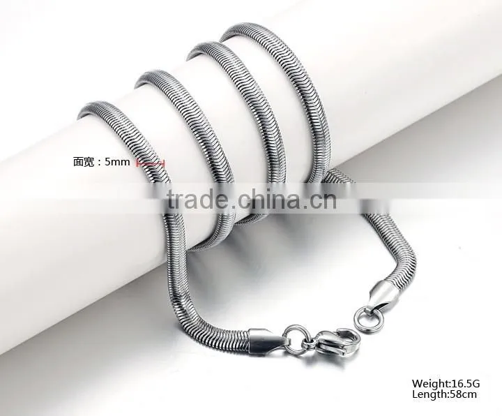 Hotselling 1.5mm titanium stainless steel flat snake chain luxury simple design for pendant necklace