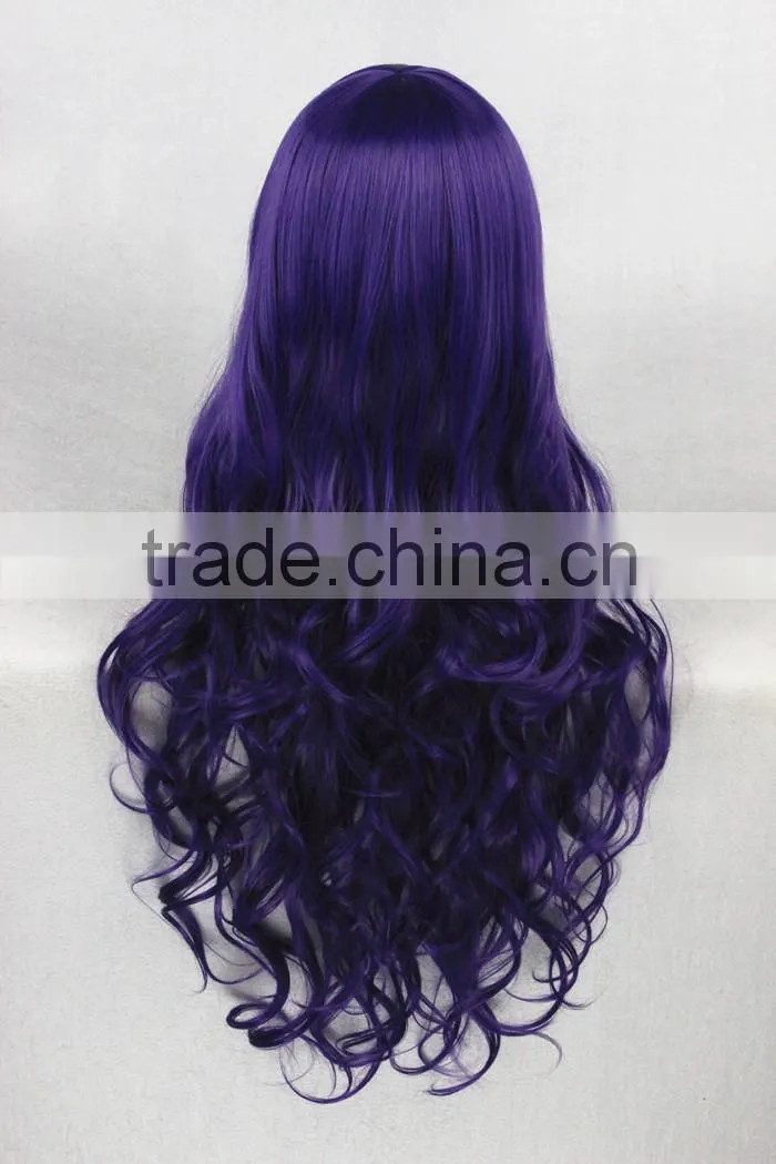 High Quality 80cm Long Curly Dark Purple Synthetic Anime Lolita Wig