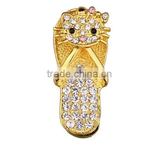 Wholesale Beautiful crystal jewellery slipper shaped usb memory stick pen drive 8gb