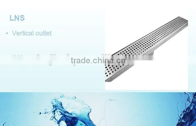 linear stainles steel shower drain with vertical outlet
