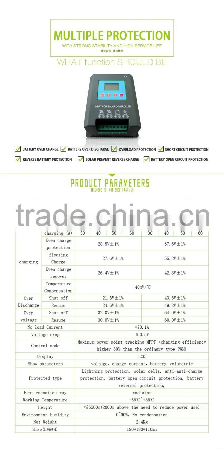 Overcharge protection 24v mppt solar panel charge controller/regulator 40a