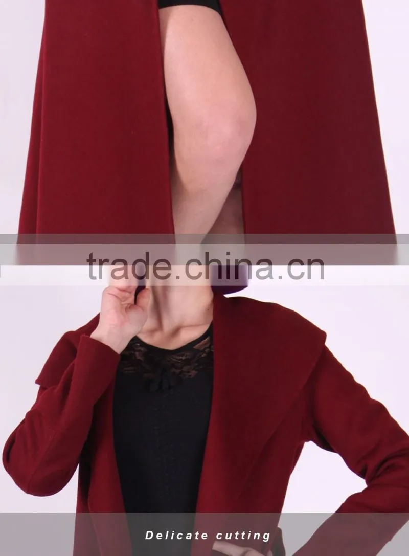 2016 New Design Spring Women Slim Fit Long Wool Coat With Belt