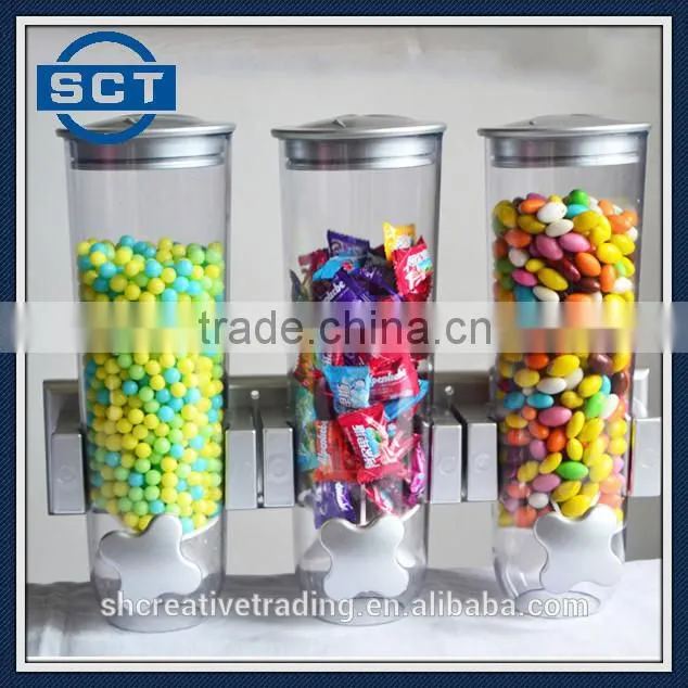 New Space Wall Mount Dispenser Triple Kitchen Dry Food Cereal Canister Storage
