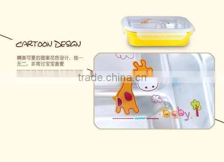 stainless steel bento lunch box containers with 3 compartments for children made in china