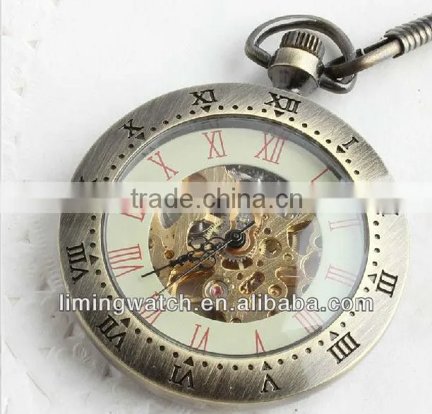 CT-1701 manufacurer of new products 2013 waterproof fashionable skeleton pocket watch skeleton watch winner