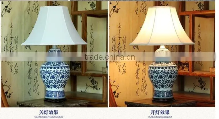China ceramic blue and white ceramic vase bedside table lamp