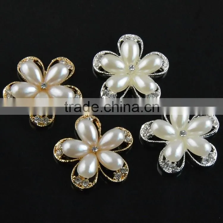 DIY Flower Pearl Embellishment,Hollow Out Flower Pearl Embellishment Flat Back
