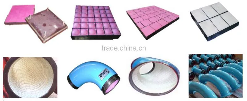 Mining processing hopper bins chute alumina ceramic rubber liner