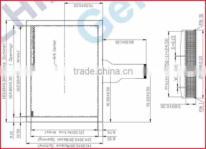 8inch 800*600 RGB interface 250 nits wide screen tft lcd display for industrial use