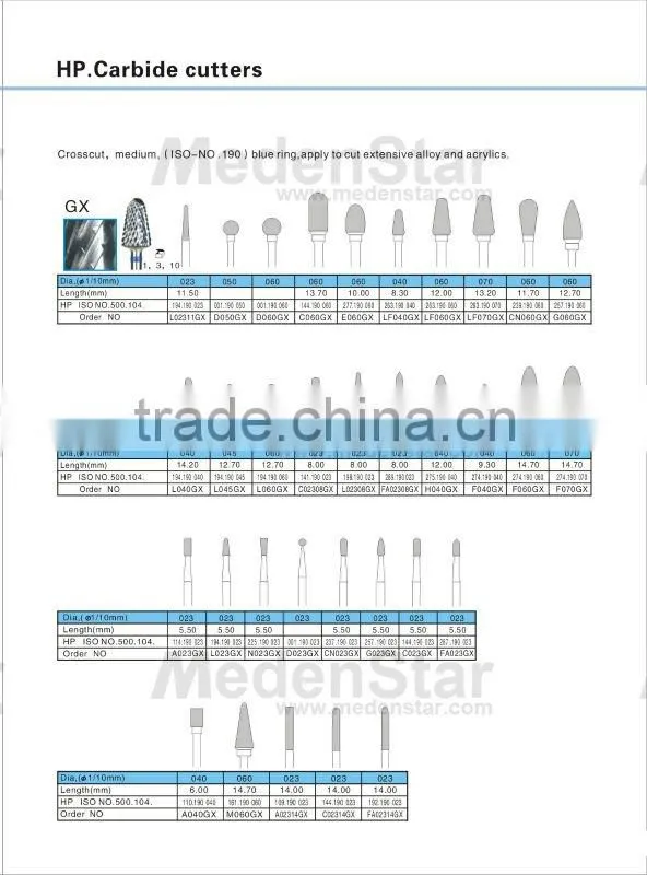 2014 popular high quality dental carbide cutters