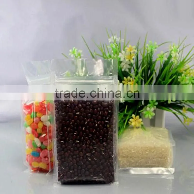 quad seal box pouch food grade flat bottom transparent plastic pouch rice packaging nylon pe zipper bag