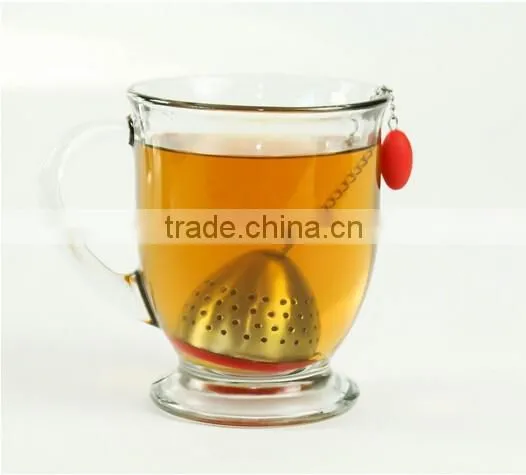 TD-072-Cute Loose Leaf Stainless Steel Tea Infuser with Silicone Drip Tray- Burgundy Red Color