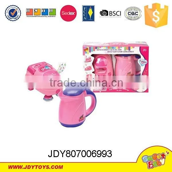Plastic pink functional household appliance,cleaner&iron&kettle&washer play toys set