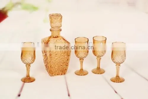 new design 5pcs glass wine set with goblet diamond decorative