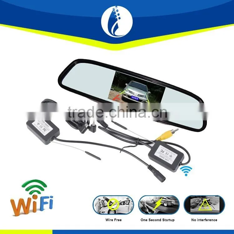 digita 2.4G wifi wireless 4.3inch wire free one second startup waterproof HD car rearview mirror