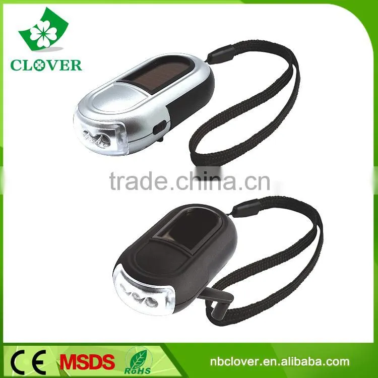 Good design dynamo solar powered 3 LED solar flashlight