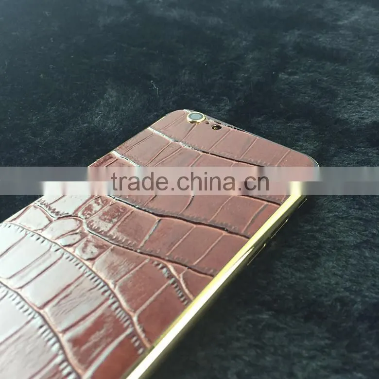 croco/bull leather gold 24ct plat back housing bezel for iPhone 6 Plus, 5.5 inch