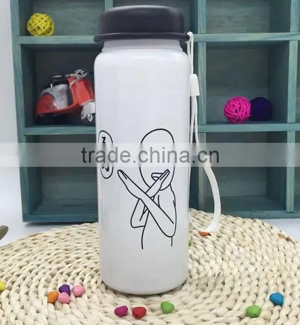 420ml single wall stainless steel sports/outdoor water bottle with pattern and plastic lid
