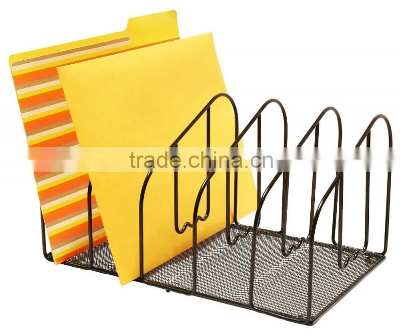 Black Metal Wire 4 Compartment Office Desk Drawer Organizer Tray / Open Storage Bin Basket Rack