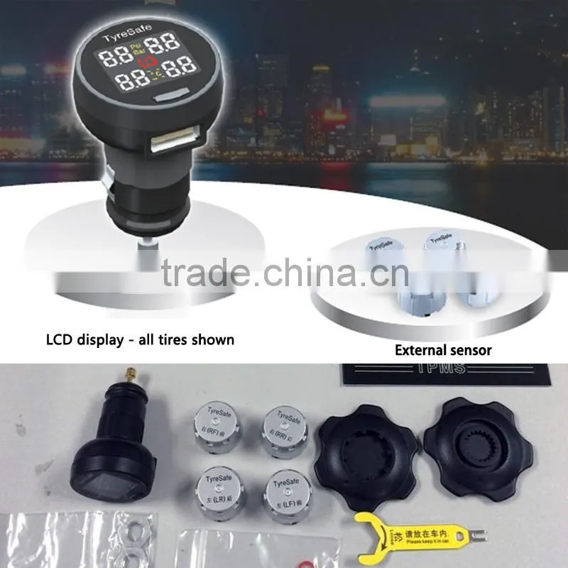 Tyresafe TPMS Car Tire Pressure Monitoring System With 4 External Sensors High Quality TPMS for Your Safety Support BAR and PSI
