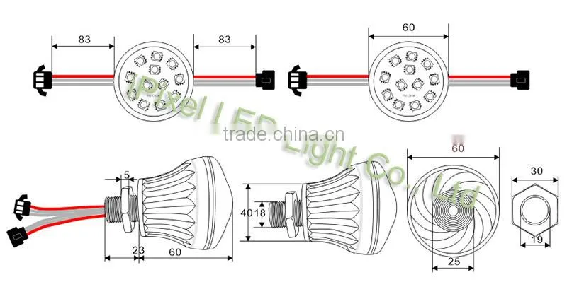 LED amusement pixel light DC24V rgb led christmas lights,60mm 12 LED