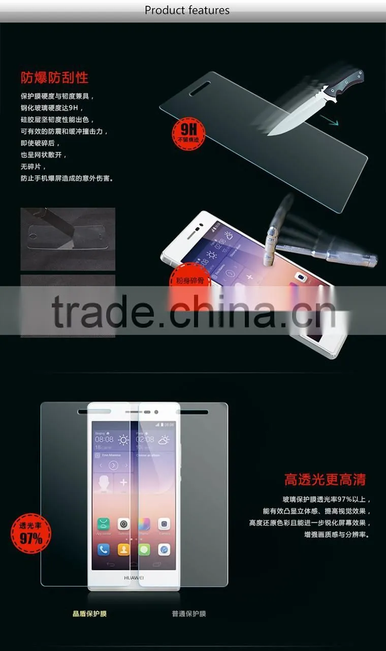 Newest premium tempered glass screen protector huawei ascend P7 screen protector huawei ascend P6/P7 paypal accept (OEM / ODM)