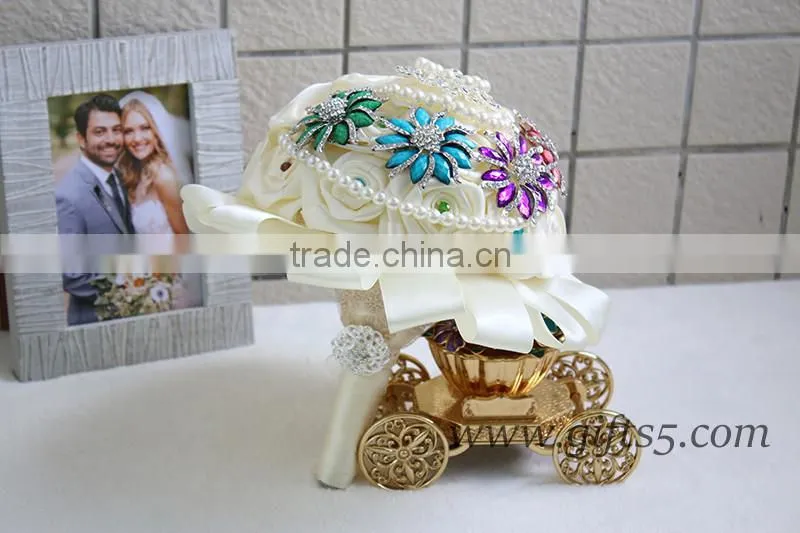 MADE TO ORDER Satin Roses Brooches Wedding Bouquet in Handmade