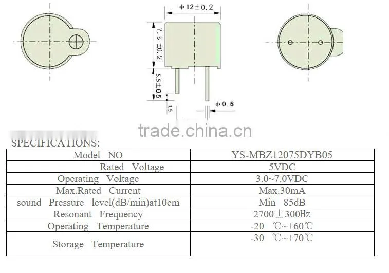 12x7.5mm electricmagnetic activ buzzer sound buzzer