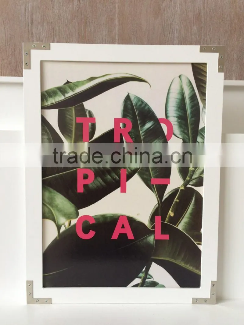wholesale big size modern wooden photo/ picture frame with metal corners wall decor