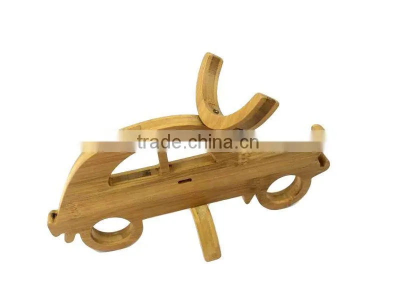 WR023/100% Bamboo Material Hot Sale Car Shaped Folding Bamboo Wine Rack