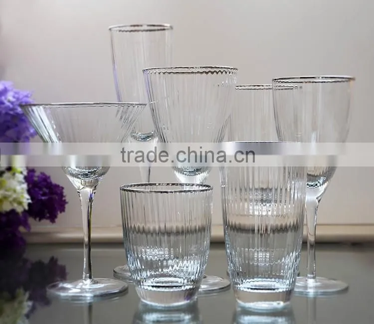 Wholesale Handmade High quality Red Wine Glass With gold sliver rim