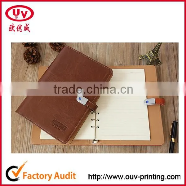 2016/2017 USB PU Leather Notebook Luxury Business Meeting Organizer USB notebook