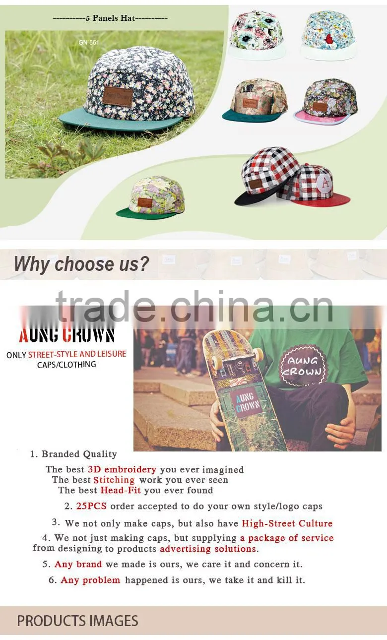 Custom design 100% Cotton Floral Snapback Cap/Hat