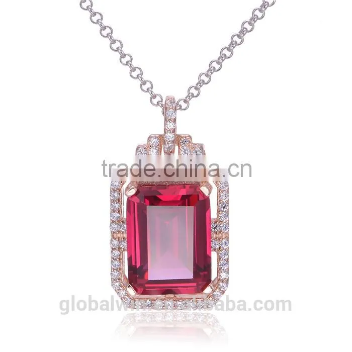 Fine Jewelry 925 Silver Big Red Corundum Charm For European Necklace Wholesale