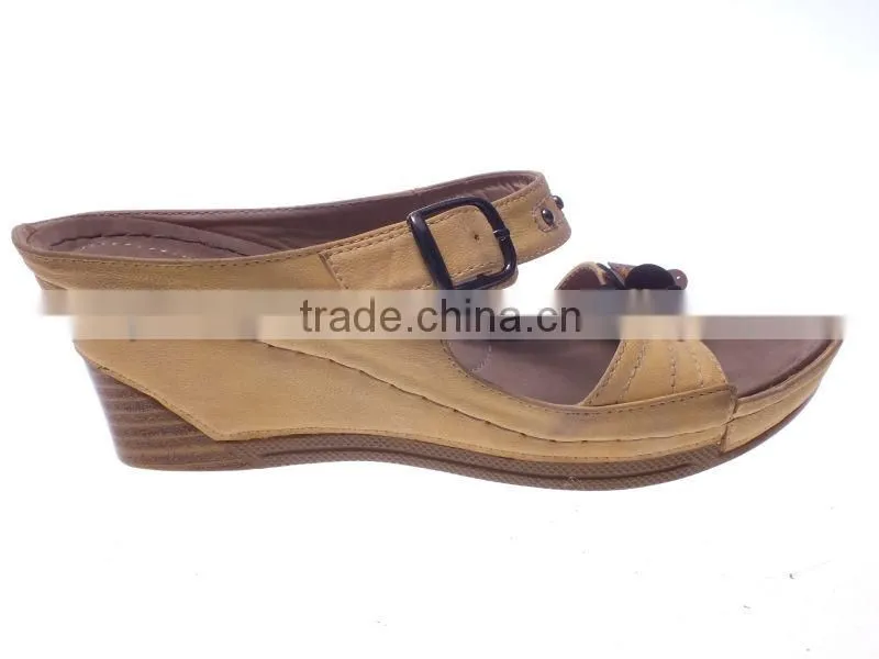 Latest ladie slipper designs with mid wedge heel comfortable sole