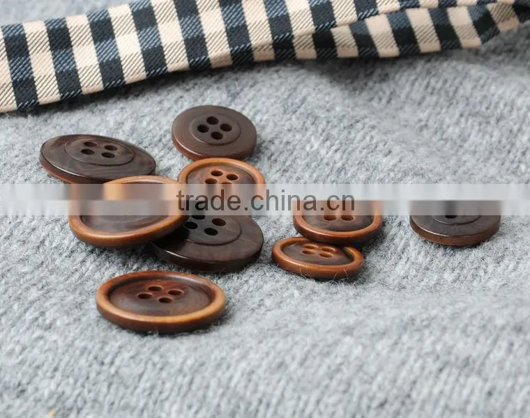 24L& 32L 4 Holes Dark Brown Burnt Natural Corozo Nut Button for Top Class Men's Suit with Border