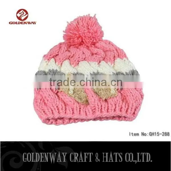 2016 Comfortable embroidery black pom beanie, custom beanie hat, knit beanie