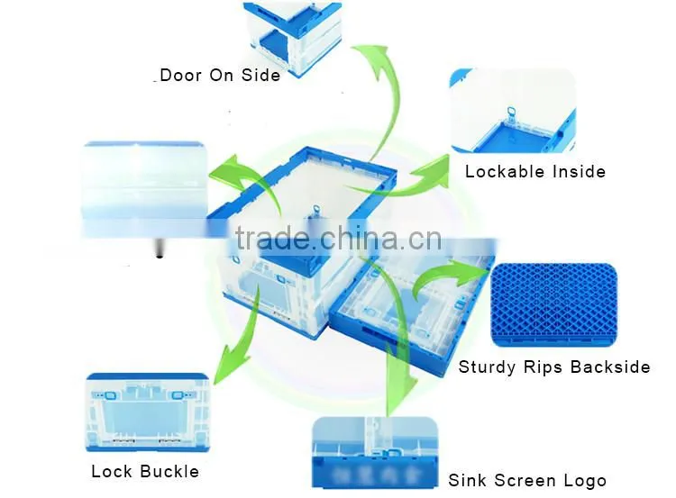 Factory Directly Sales side door lid foldable collapsible plastic crate