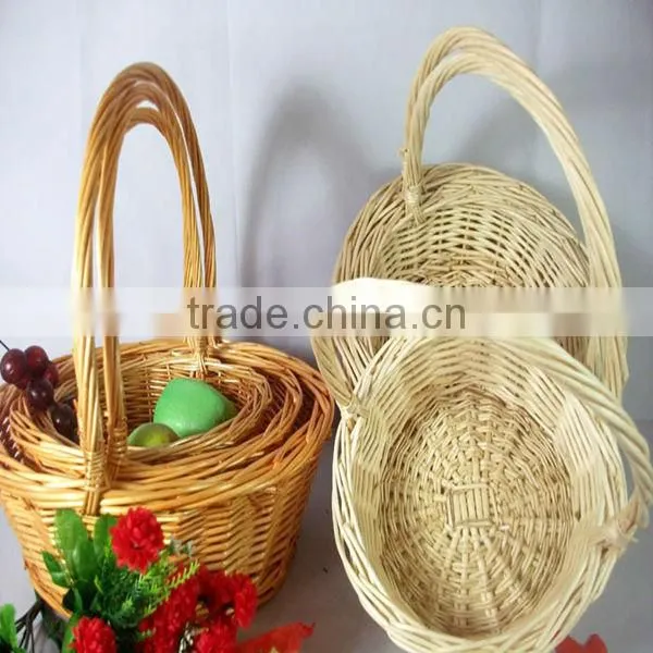 HOT 3pcs natural round wicker fruit basket with handle
