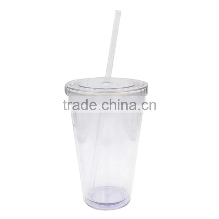 Wholesale Clear Plastic Disposable Straw Cup with Lid, IML Custom Logo Printed Cup With Straw