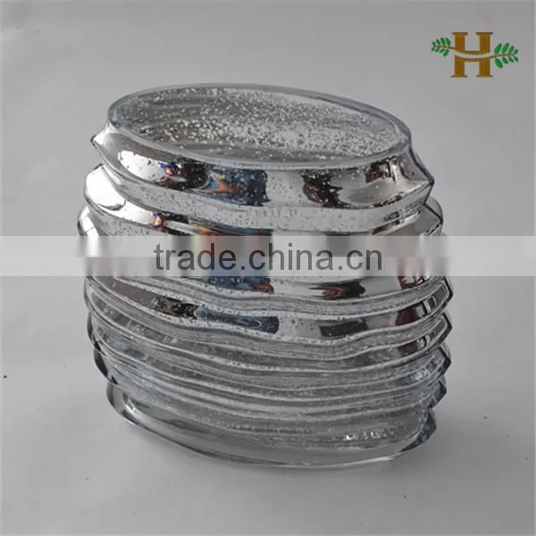 Handblown Silver Printed Vase, Wavy and Oval Glass Jar