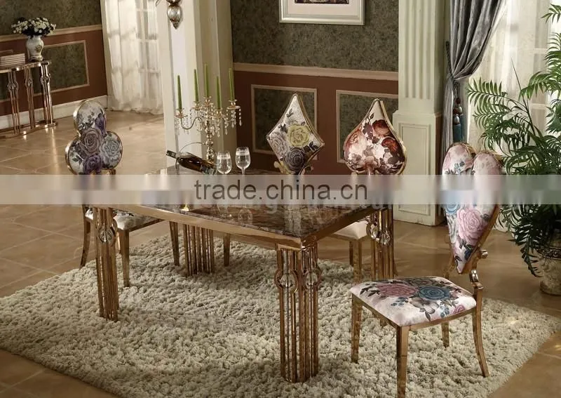 fancy Rose golden tainless steel marble top dining table