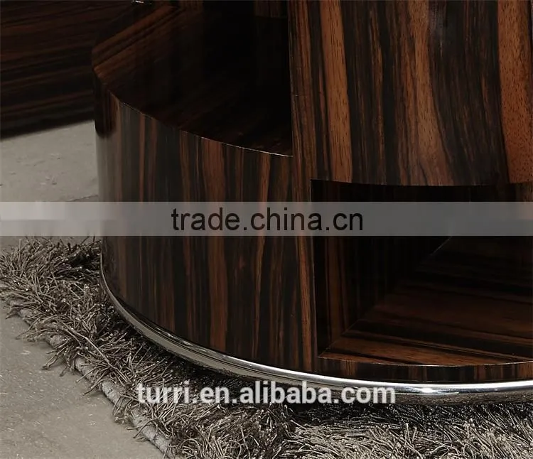 New Design ebony venner natural round marble top wooden side table