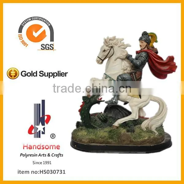 Polyresin Knight Resin Statue Kill Demon With Wooden Base